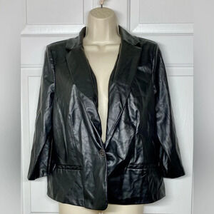 New York Clothing Company Black PU Single Button Large Jacket Blazer